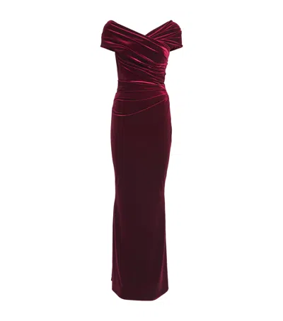 Talbot Runhof Velvet Off-the-shoulder Maxi Dress In Burgundy