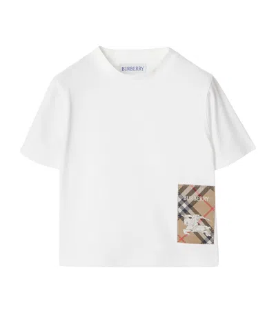 Burberry Kids' Check-print Label Cotton T-shirt In White