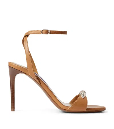 Ralph Lauren Leather Presling Heeled Sandals 95 In Brown
