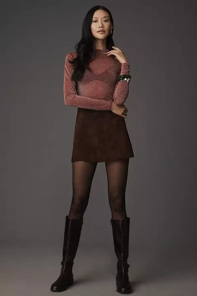 L*space Shimmer Long-sleeve Mock-neck Top In Brown