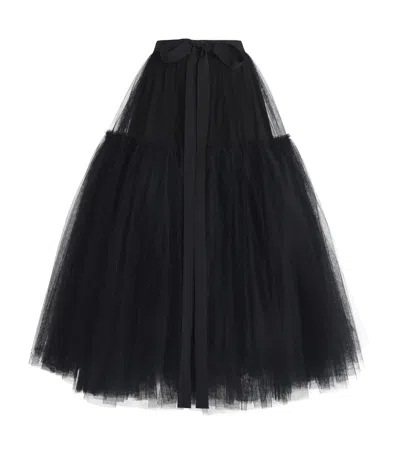 Erdem Grosgrain-trimmed Gathered Tulle Midi Skirt In Black