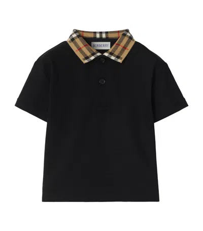 Burberry Cotton Check-collar Polo Shirt In Black