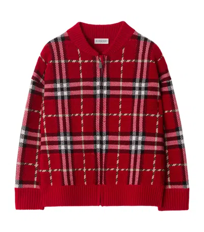 Burberry Red Sweater For Kids With Tartan Pattern In Red