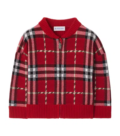 Burberry Red Sweater For Kids With Tartan Pattern In Red