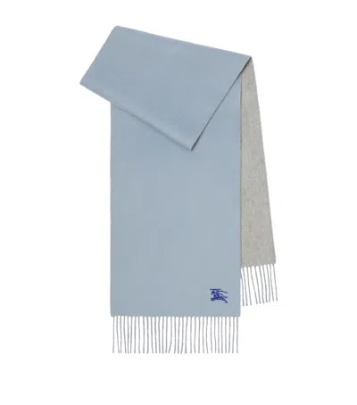 Burberry Cashmere Reversible Ekd Scarf In Blue