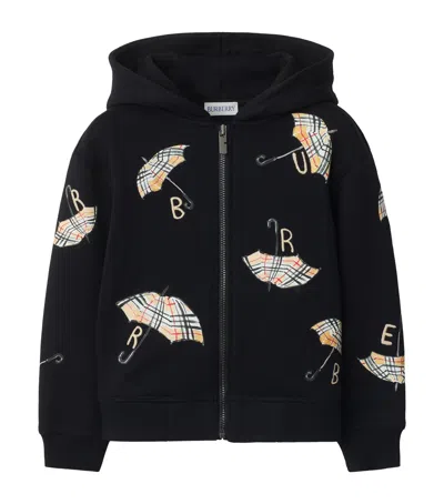 Burberry Cotton Umbrella Logo Zip-up Hoodie In Black