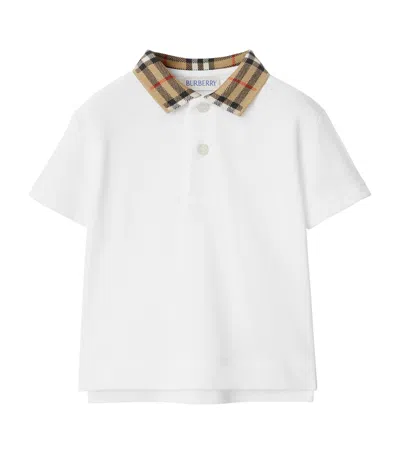 Burberry Boys White Check Polo Shirt In White