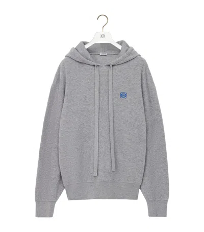 Loewe Drawstring Hoodie With Ribbed Cuffs And Hem In Gray
