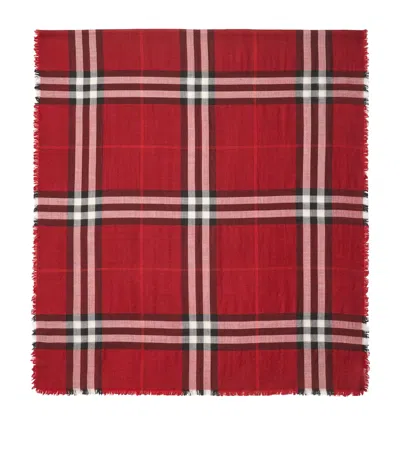 Burberry Reversible Check Wool Silk Scarf In Red