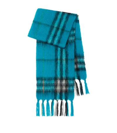 Burberry Soft Textured Scarf Fringed Edges In Blue