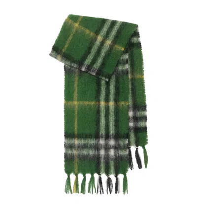 Burberry Mohair-blend Check Scarf In Green