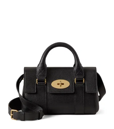 Mulberry Mini Bayswater Grained Leather Handbag In Black