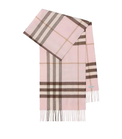 Burberry Cashmere Scarf Featuring Checked Pattern And Fringe In Pink