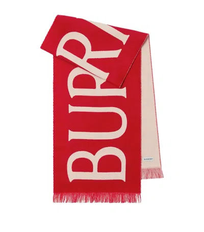 Burberry Womens Post Football Logo Wool Scarf In Red