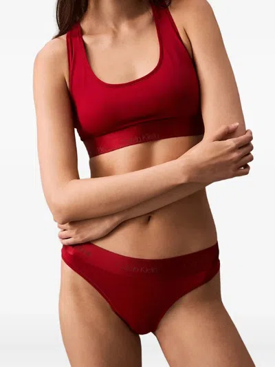 Calvin Klein Underwear Logo-waistband Thongs In Red