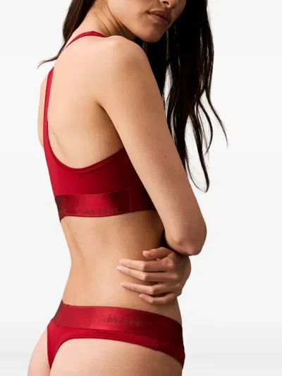 Calvin Klein Underwear Logo-waistband Thongs In Red