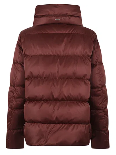 Herno Shiny Satin Cape Down Jacket Clothing In Red