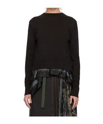Sacai Paisley-print Panel Sweater In Brown
