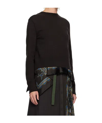 Sacai Paisley-print Panel Sweater In Brown