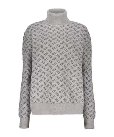 Herno High-neck Logo-pattern Sweater In Gray