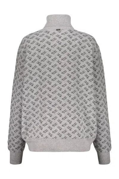 Herno High-neck Logo-pattern Sweater In Gray
