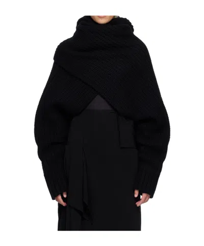 Sacai Wool Knit Turtleneck Pullover In Black
