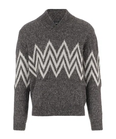 Herno Zigzag-pattern Collared Sweater In Black