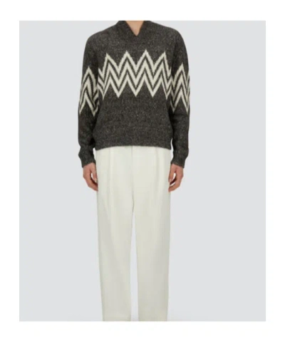 Herno Zigzag-pattern Collared Sweater In Black