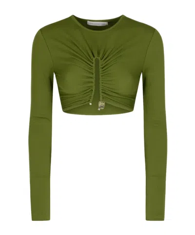 Christopher Esber Gathered-effect Ribbed Crop Top In Green