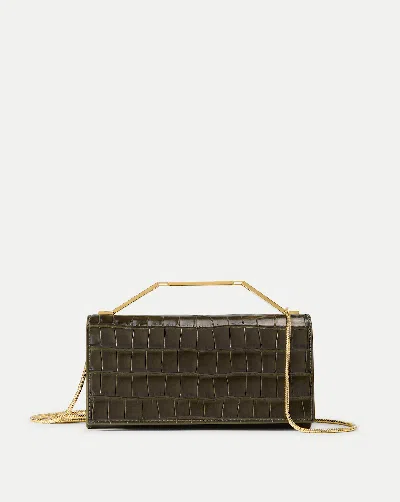 Veronica Beard Barre Croc Embossed Leather Clutch In Green