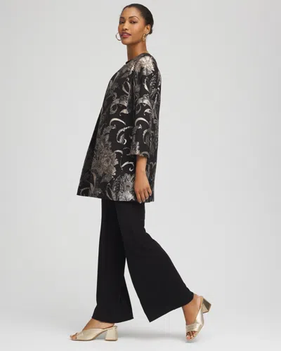 Chico's Travelers Jacquard Floral Shine Jacket In Black In Black