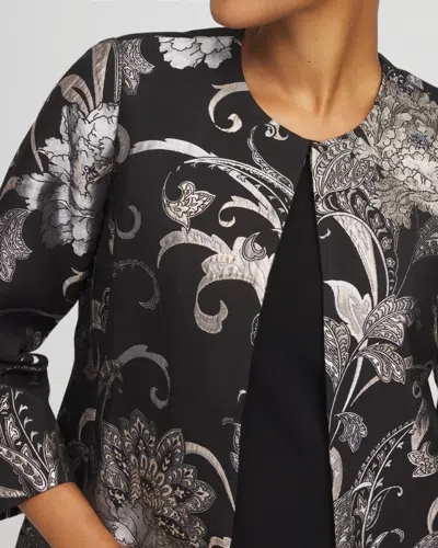 Chico's Travelers Jacquard Floral Shine Jacket In Black In Black