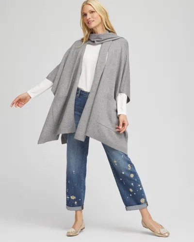 Chico's Long Knit Ruana In Gray In Gray