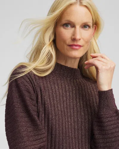 Chico's Metallic Ribbed Pullover In Night Bloom In Brown
