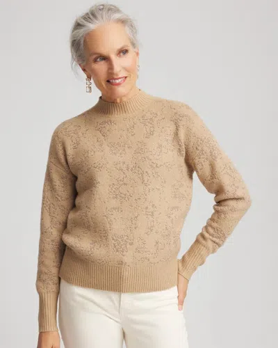 Chico's Jacquard Mockneck Pullover In Champagne Fizz In Brown