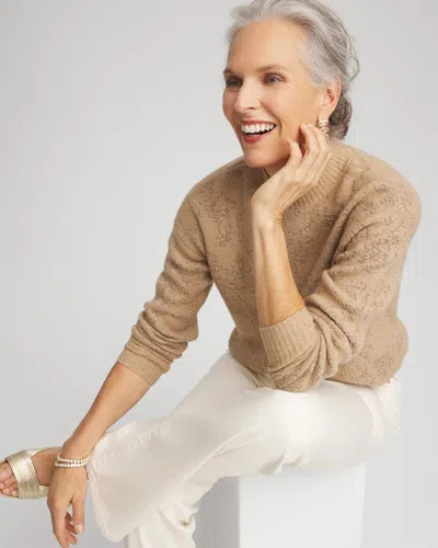 Chico's Jacquard Mockneck Pullover In Champagne Fizz In Brown