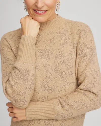 Chico's Jacquard Mockneck Pullover In Champagne Fizz In Brown