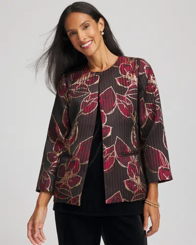 Chico's Travelers Jacquard Foiled Floral Jacket In In Brown
