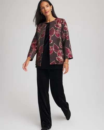 Chico's Travelers Jacquard Foiled Floral Jacket In In Brown