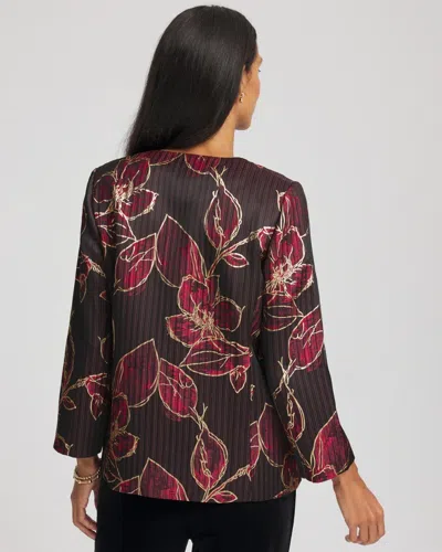 Chico's Travelers Jacquard Foiled Floral Jacket In In Brown