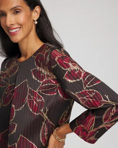 Chico's Travelers Jacquard Foiled Floral Jacket In In Brown