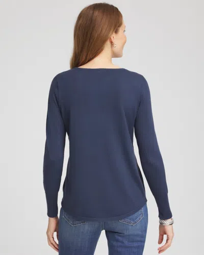 Chico's Ella Embellished V-neck Sweater In Indigo Sky In Blue