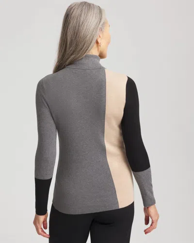 Chico's Ella Colorblock Intarsia Turtleneck Sweater In Black In Multi