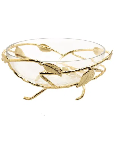 Alice Pazkus Hammered Glass Salad Bowl With Leaf Decoration In Gold
