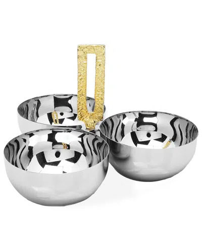 Alice Pazkus 3 Bowl Relish Dish With Square Loop Handle In Silver