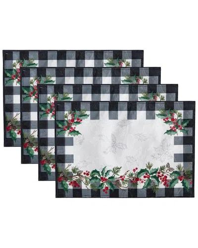 Elrene Home Fashions Set Of 4 Holly Farmhouse Charm Holiday Fabric Placemats In Multi
