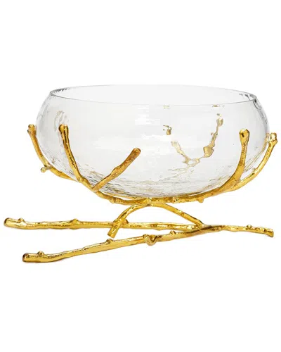 Alice Pazkus Glass Bowl With Twig Base In Gold