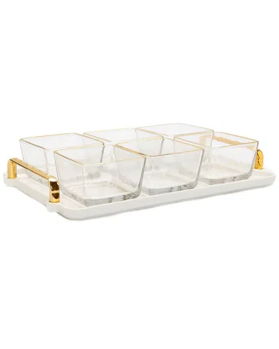 Alice Pazkus 3 Bowl Serving Dish Tray With Glass Bowls In Gold