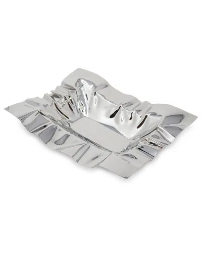 Alice Pazkus Rectangular Stainless Steel Crumpled Bowl In Silver