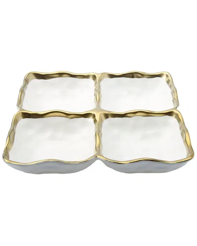 Alice Pazkus Porcelain 4 Sectional Relish Dish With Rim In White